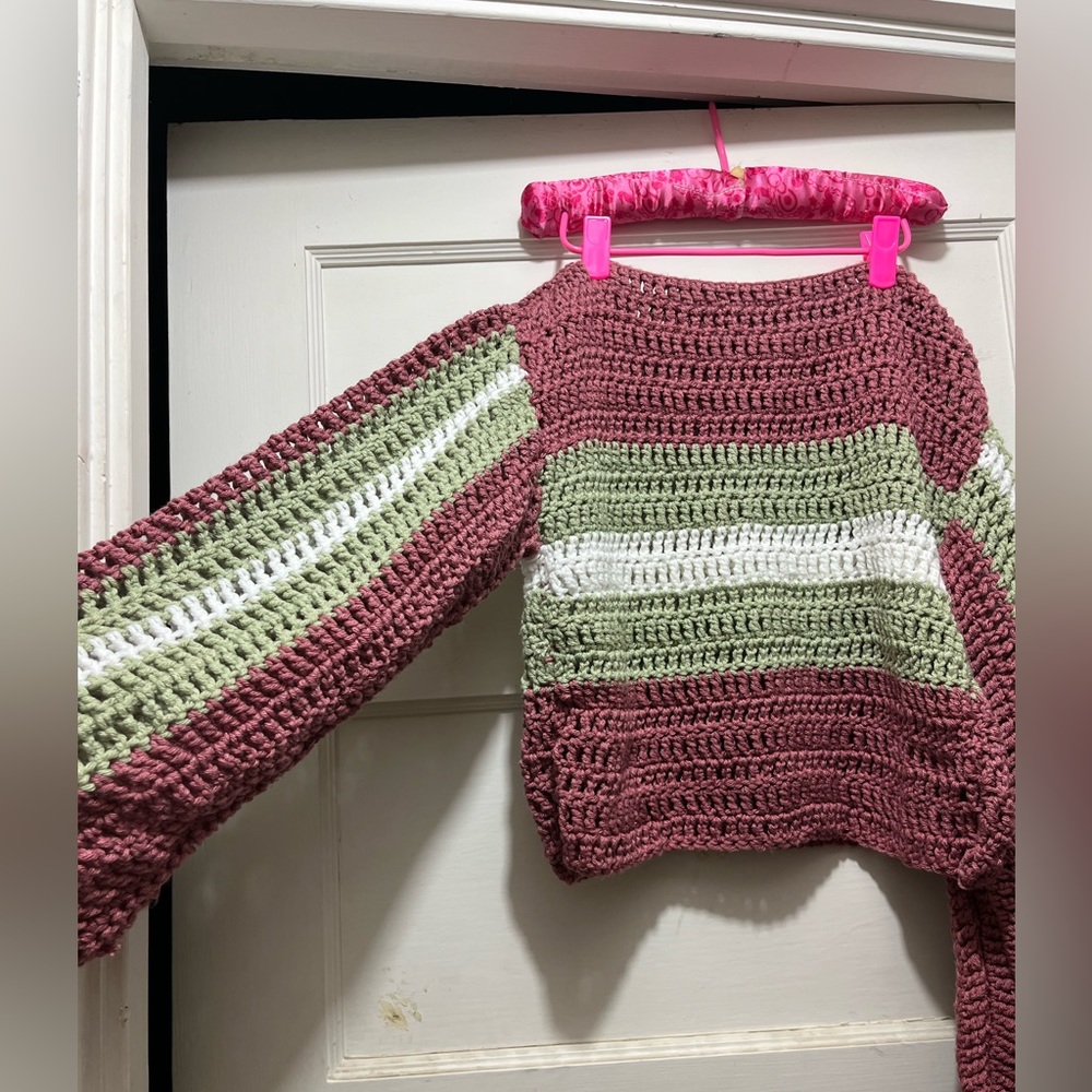 Women’s crochet sweater (Mauve, Sage green, White)